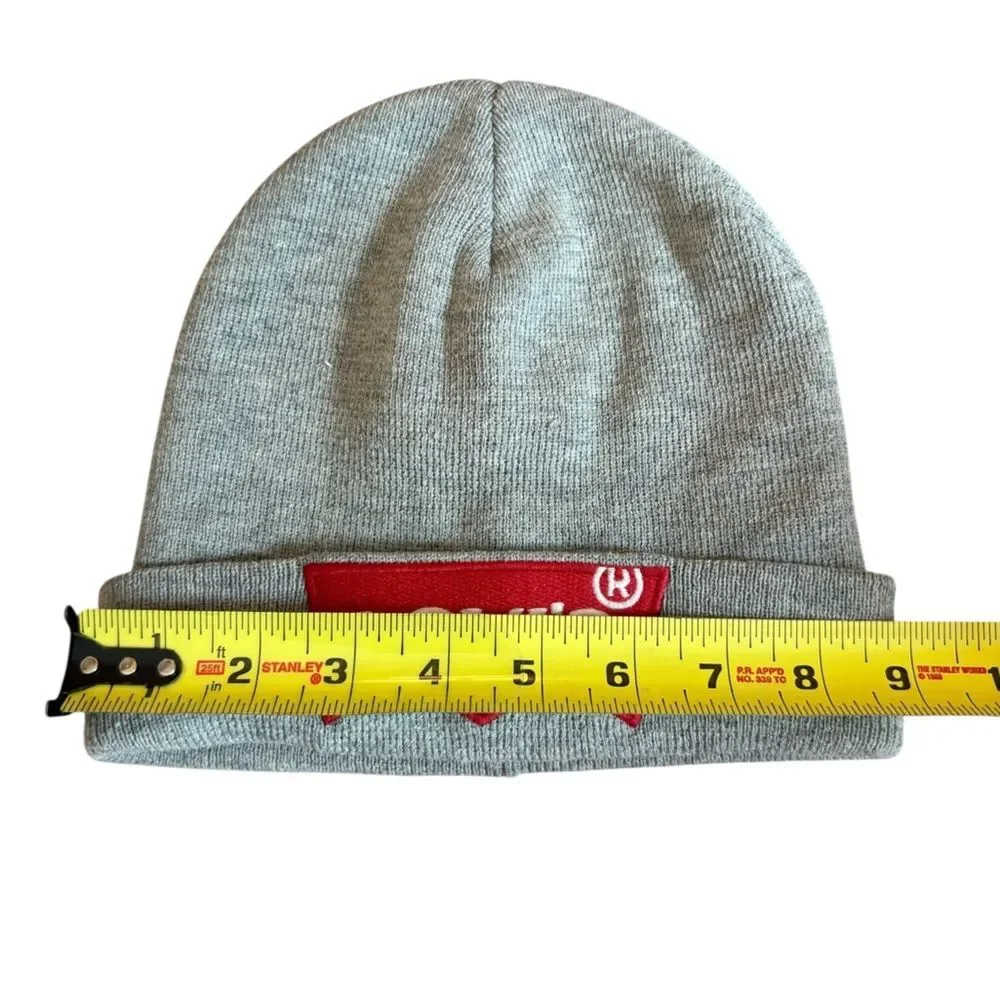 Levis Youth Beanie Hat Heather Gray Red Logo Patch